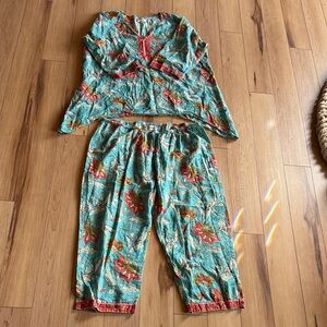 Signals Floral Women's Pajama Set - Teal and Red - Orange